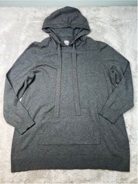 Chicos Hoodie Sweater Rhinestone Plus Size 3X Soft Cashmere Blend Grey Gray